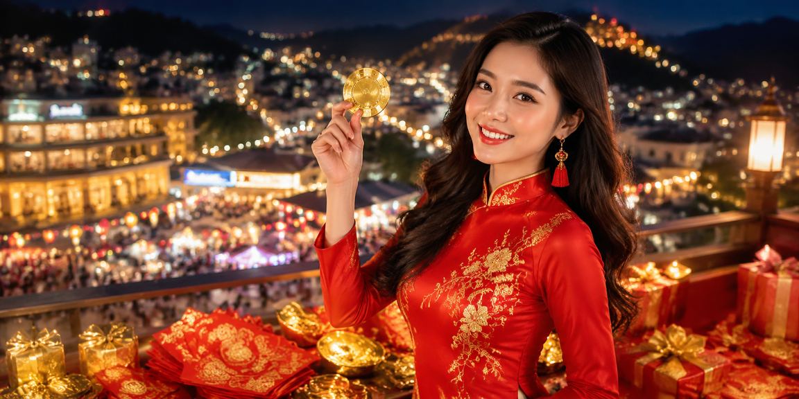 Phong bì đỏ lì xì may mắn tại chợ đêm Sapa trong không khí jackpot